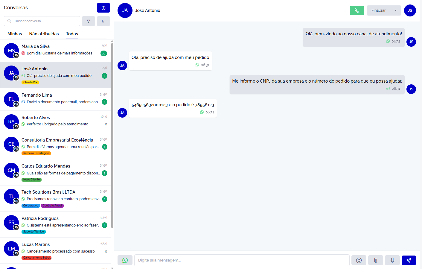 Atendimento centralizado — Chat